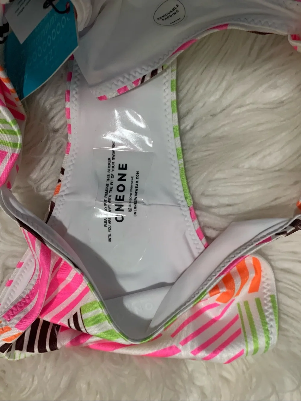 NWT OneOne Swim Yulia Top Amira Bottom White Multicolor Size Medium